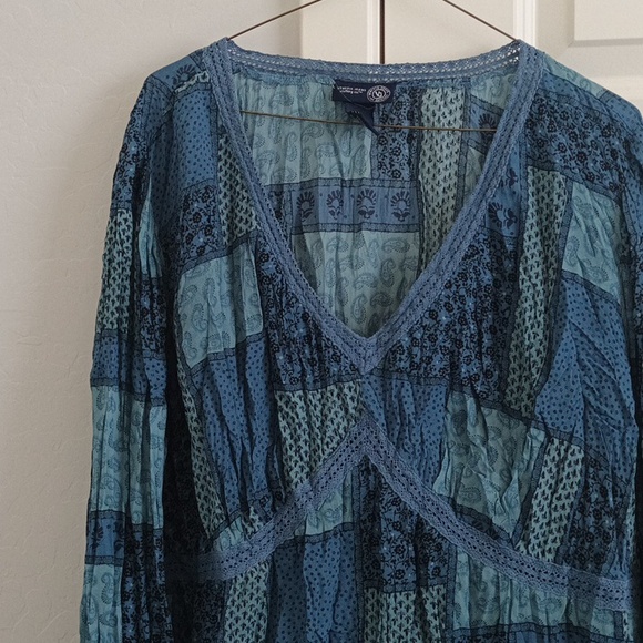 Venezia Long Sleeve Blue Semi Sheer Boho Top.  Size 22/24 - Picture 2 of 4